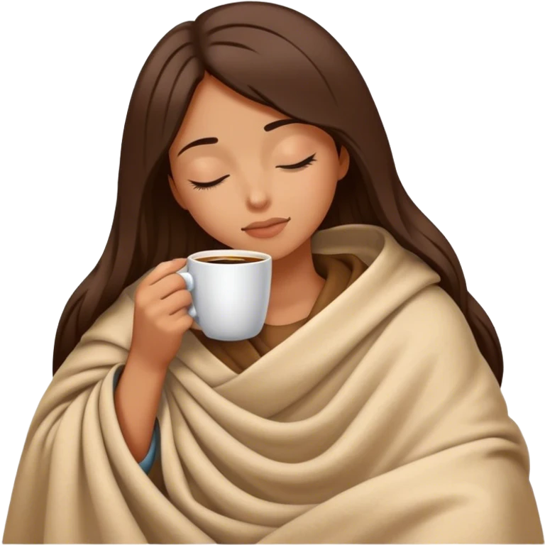 girl inside a blanket sipping coffee eyes closed emoji