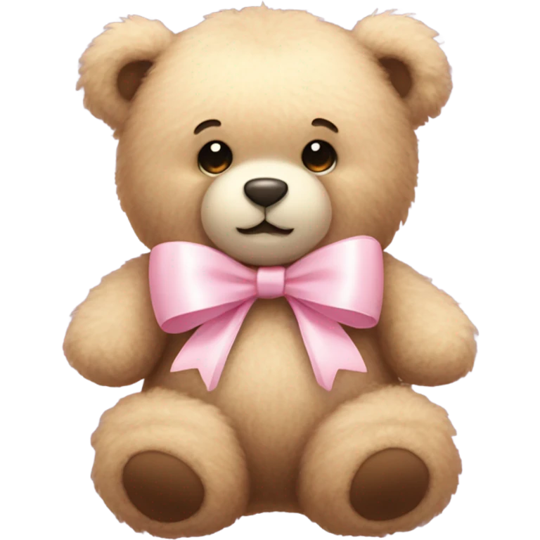 Fluffy teddy bear with light pink bow  emoji