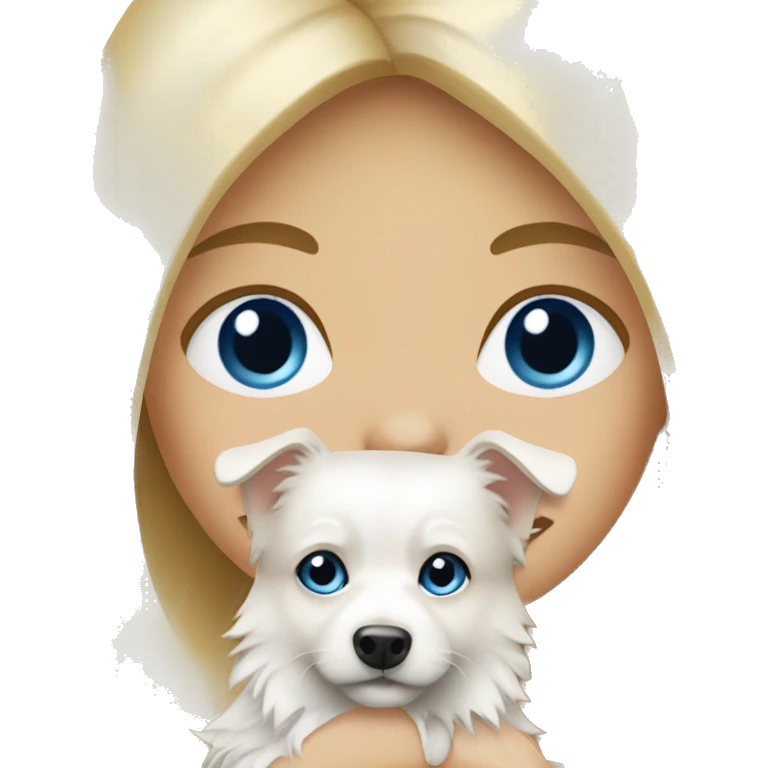 Blonde girl blue eyes holding spitz  emoji