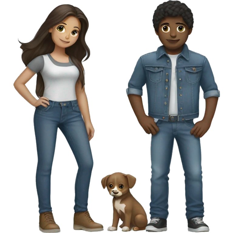 brunette Girl and boy in denim emoji