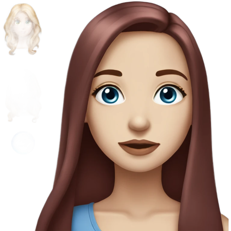 Beautiful girl, dark red hair, straight hair，long hair, blue eyes emoji