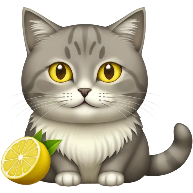 Chat gris avec un citron emoji
