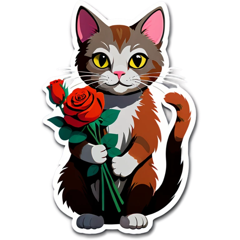 A cat holding a bunch of roses emoji