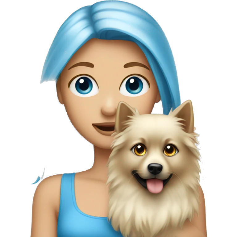 Blonde girl blue eyes holding spitz  emoji