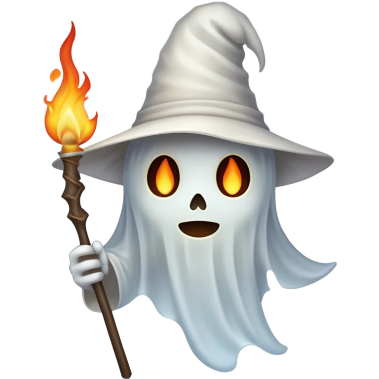Ghost with pointy hat and flame stick emoji