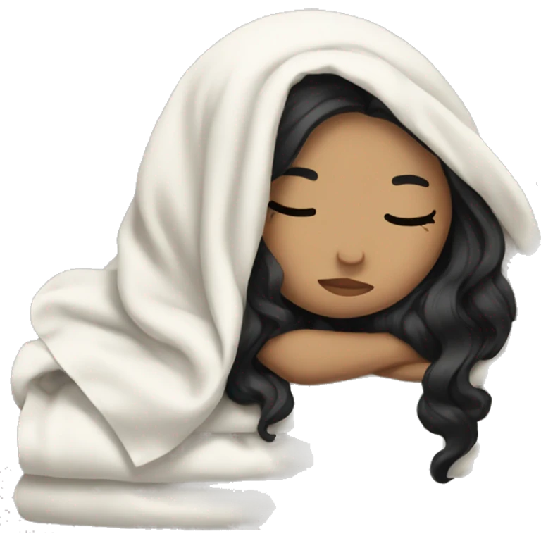 pale girl with long black hair sleeping in blanket  emoji