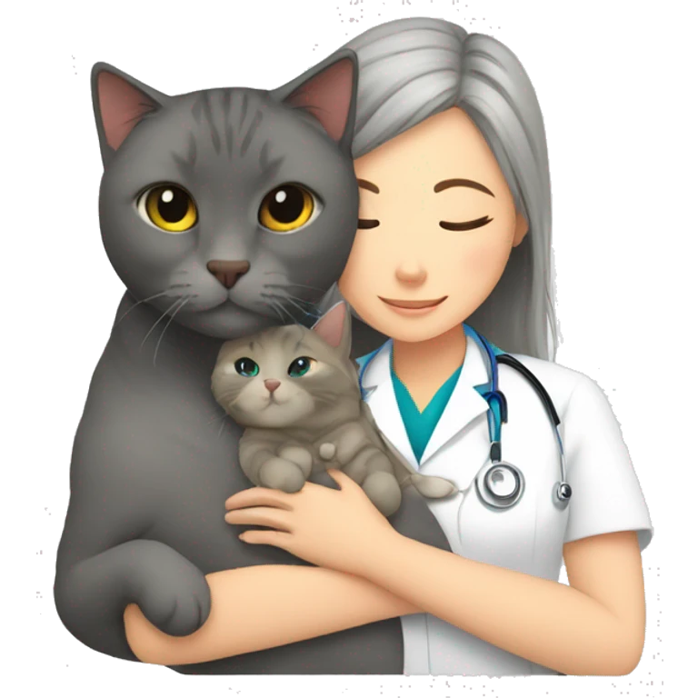 cat cuddles veterinarian girl emoji