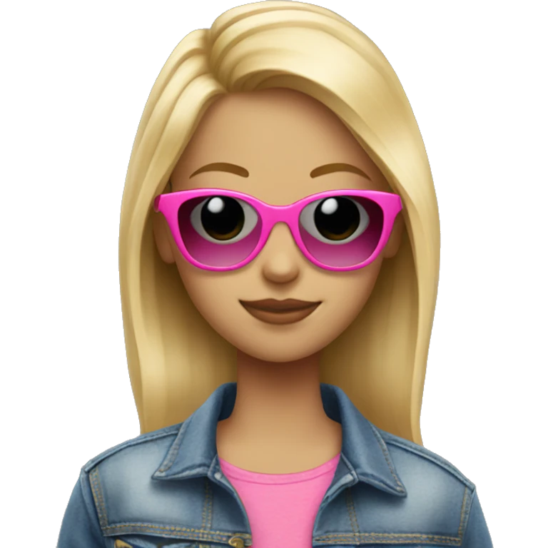 blonde girl in denim jacket with pink sunglasses emoji