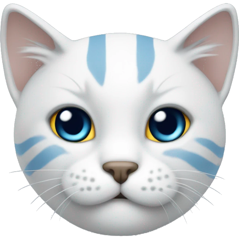 Un gato blanco y gris con lazo azul emoji