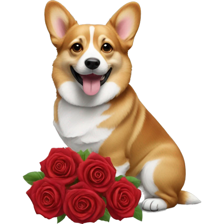 red roses bouquet with corgi happy emoji