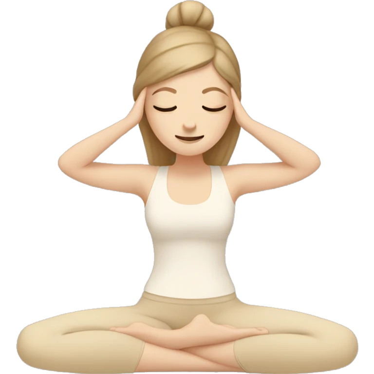 White Girl doing yoga in beige tones  emoji
