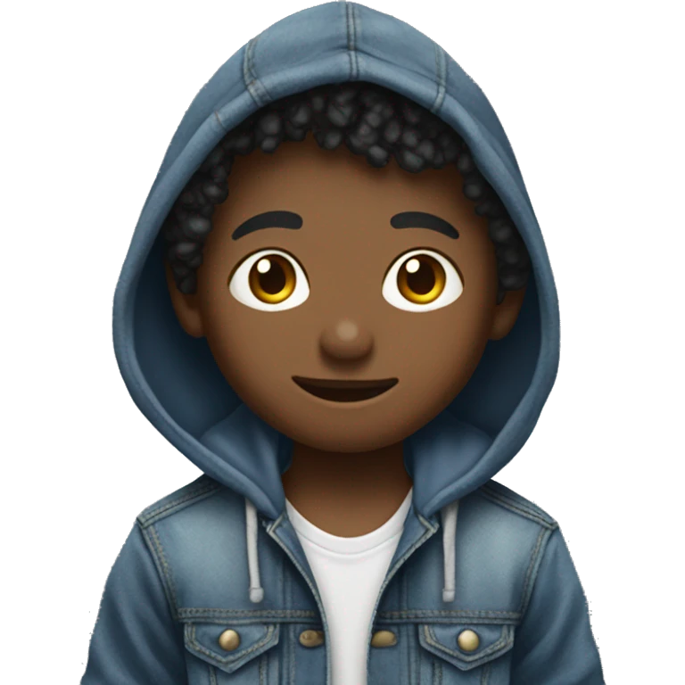 boy wearing unbuttoned denim hoodie jacket emoji