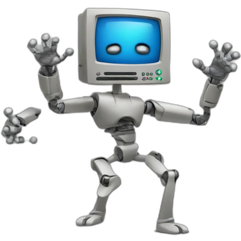 Anthropomorphic computer with arms and legs doing something random emoji