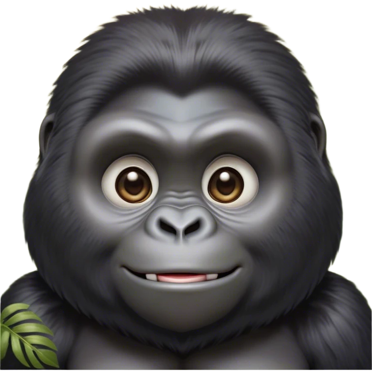 Cinematic Cute Gorilla Portrait Emoji, Head tilted playfully and inquisitively, with a robust, endearingly soft face accented by tender fur and round, sparkling eyes full of warmth, Simplified yet irresistibly adorable features, highly detailed, glowing with a warm, friendly jungle glow, high shine, affectionate and lively, stylized with a touch of whimsical charm, soft glowing outline, capturing the essence of a mischievous yet loving gorilla that feels like it could lumber out of the screen into your arms! emoji