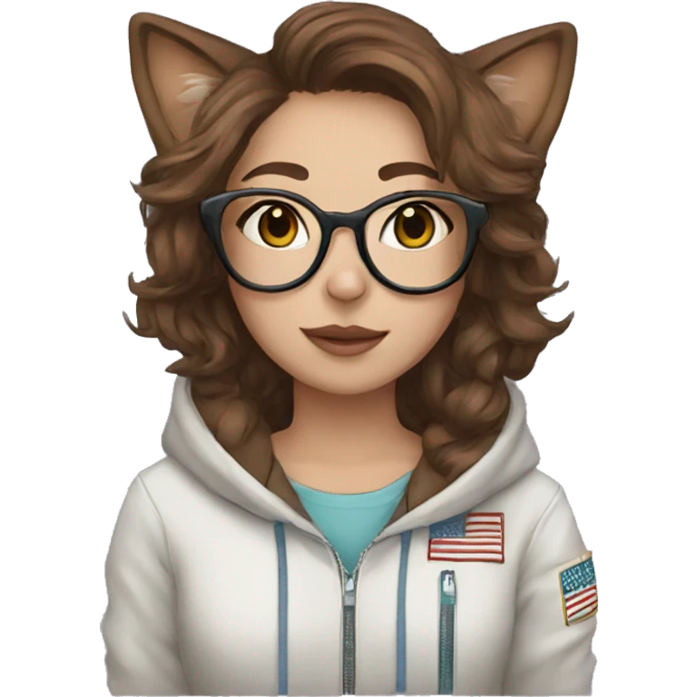 femboy with brown hair cat ears and pilot glasses in a nasa hoodie