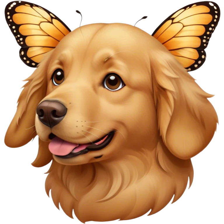 a golden retriever with a butterfly on nose emoji
