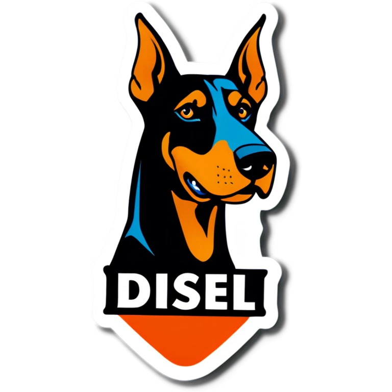 Doberman with tag that says diesel  emoji