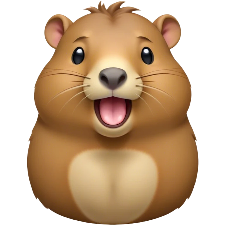 Cinematic Cute Yawning Capybara Portrait Emoji, Head tilted slightly with a dramatic, wide-open yawn, showcasing a plush, rounded body with a broad capybara head featuring a short snout and subtle, small ears, with drowsy, half-closed eyes and a relaxed expression, Simplified yet irresistibly adorable features, highly detailed, glowing with a soft, cozy natural glow, high shine, relaxed yet expressive, stylized with a dash of whimsical charm, soft glowing outline, capturing the essence of a drowsy yet affectionate capybara guardian that seems ready to stretch out for a nap! emoji