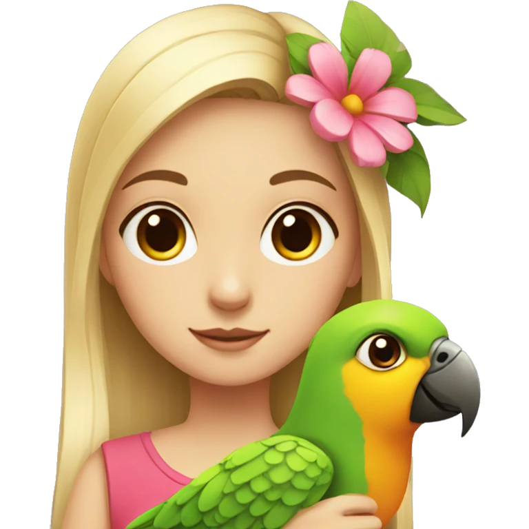girl with a parrot with a flower emoji