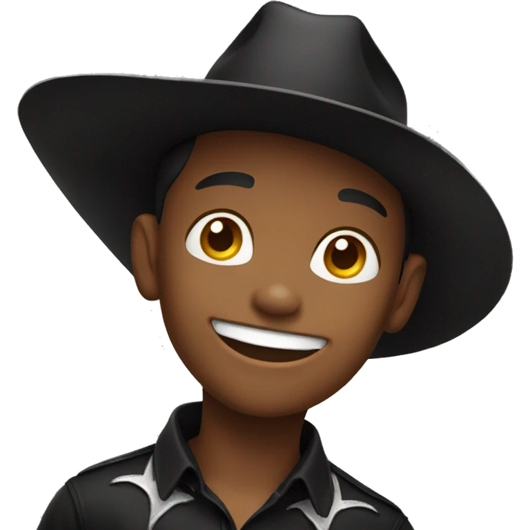 smiling boy in black shirt with cowboy hat emoji