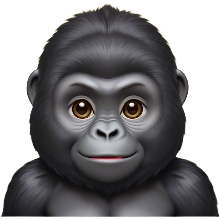 Cinematic Cute Gorilla Portrait Emoji, Head tilted playfully and inquisitively, with a robust, endearingly soft face accented by tender fur and round, sparkling eyes full of warmth, Simplified yet irresistibly adorable features, highly detailed, glowing with a warm, friendly jungle glow, high shine, affectionate and lively, stylized with a touch of whimsical charm, soft glowing outline, capturing the essence of a mischievous yet loving gorilla that feels like it could lumber out of the screen into your arms! emoji
