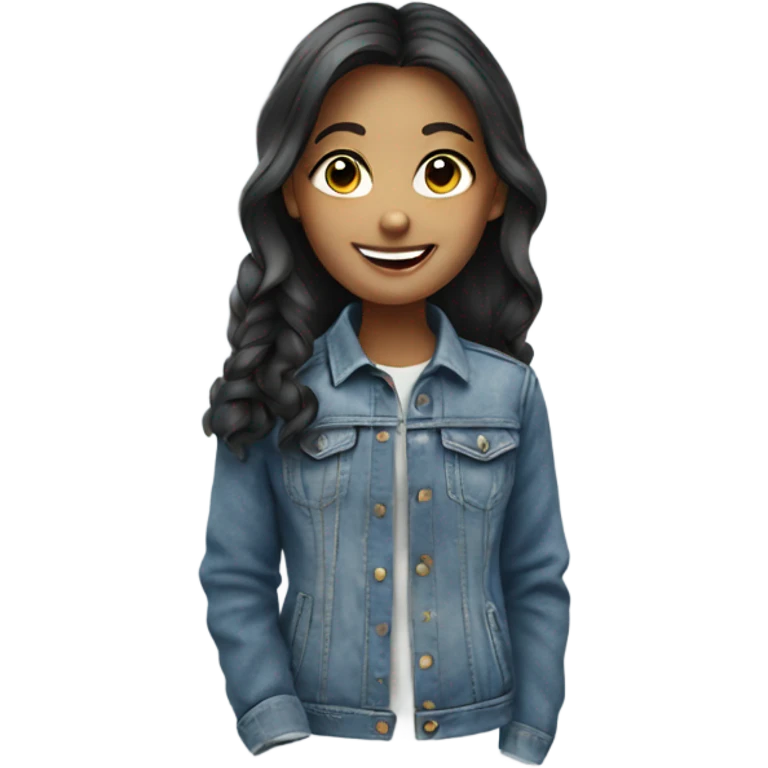 Cartoon smiling girl in denim jacket emoji