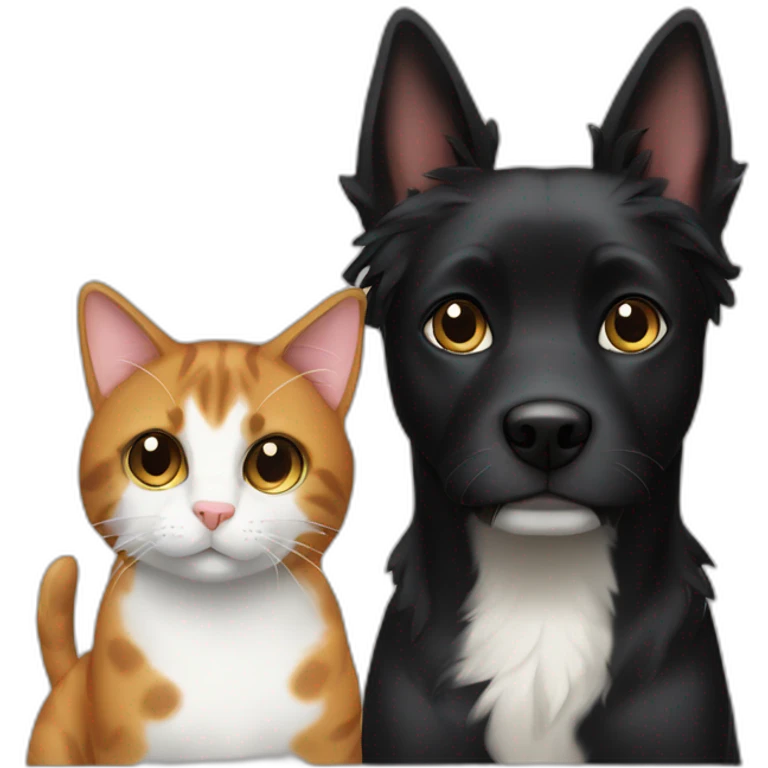 black dog next to calico cat emoji