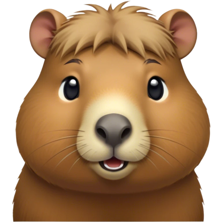 Cinematic Cute Capybara Portrait Emoji, Head tilted playfully and inquisitively, with a delightfully fluffy, rounded form and a distinctively endearing capybara face marked by a short snout and petite ears, accented by luxuriously soft fur in warm earthy tones and bright, sparkling eyes full of charm; rendered with intricate, realistic detail and natural highlights, high shine, affectionate and lively, styled with a touch of whimsical cuteness, soft glowing outline, capturing the essence of a mischievous yet loving capybara that seems poised to tumble playfully into your arms! emoji