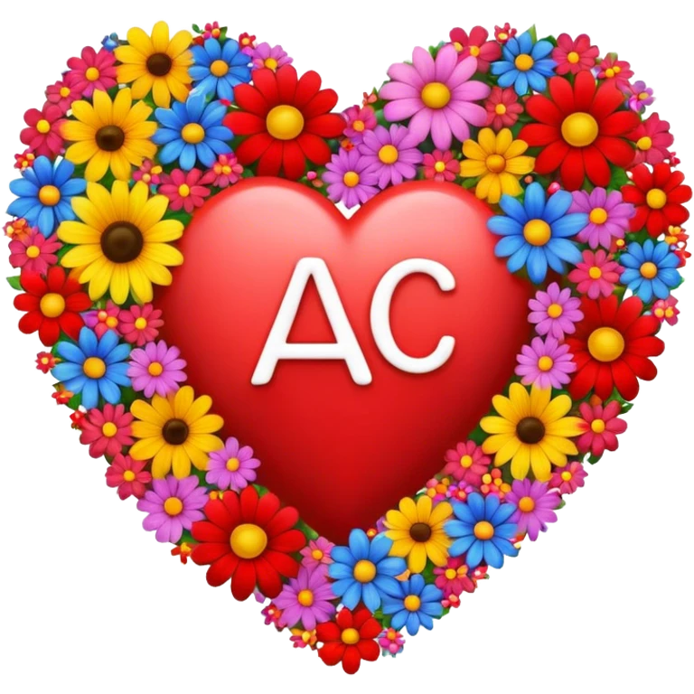 a red heart write capital A and the heart throw a lots of colored flower from its center emoji