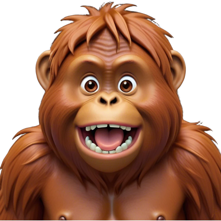 Cinematic Comical Orangutan Portrait Emoji, Head tilted dramatically with an exaggeratedly shocked expression, featuring a robust, animated face with wide, comically expressive eyes full of humorous disbelief, Simplified yet hilariously expressive features, highly detailed, glowing with a slightly sassy glow, high shine, dramatic yet playful, stylized with an air of quirky jungle attitude, soft glowing outline, capturing the essence of a meme-worthy orangutan that looks ready to side-eye its way into viral fame! emoji