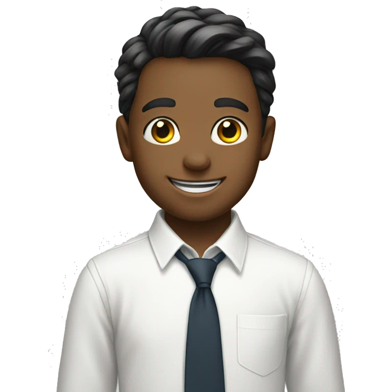smiling boy in white shirt with tie emoji
