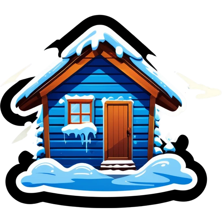Blue wooden hut, in winter emoji