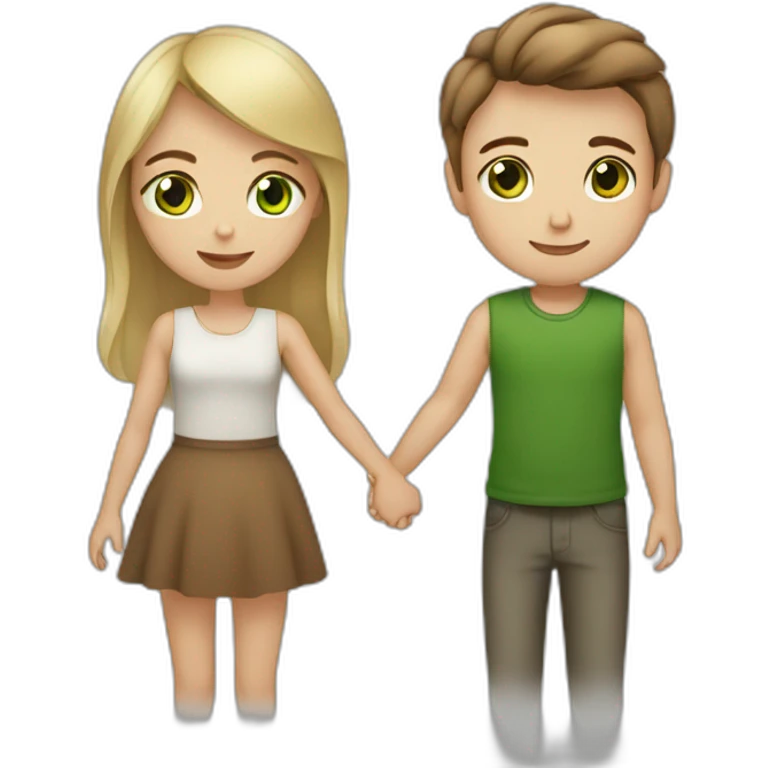 blonde girl with green eyes holding hands with boy with brown hair and brown eyes emoji