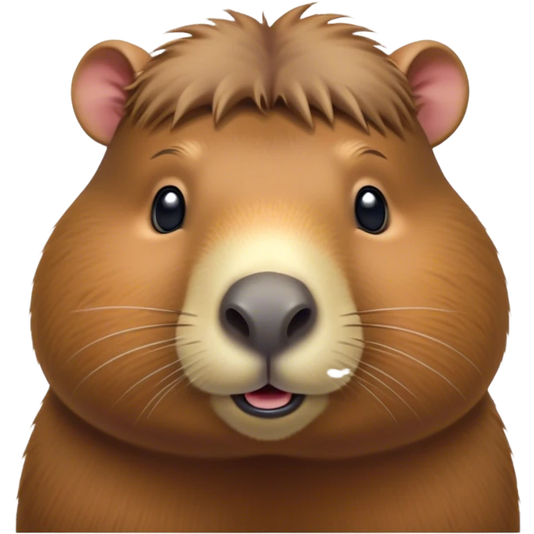 Cinematic Cute Capybara Portrait Emoji, Head tilted playfully and inquisitively, with a delightfully fluffy, rounded form accented by soft, inviting fur and round, sparkling eyes full of charm, Simplified yet irresistibly adorable features, highly detailed, glowing with a warm, friendly glow, high shine, affectionate and lively, stylized with a touch of whimsical cuteness, soft glowing outline, capturing the essence of a mischievous yet loving capybara that feels like it could tumble out of the screen into your arms! emoji