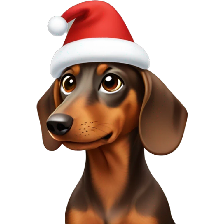 Brown Dachshund wearing Christmas hat emoji
