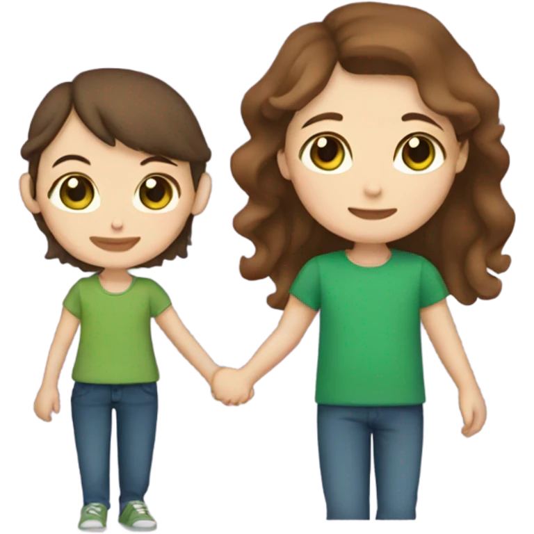 Girl with Brown Hair and Green eyes Holding Hands with Boy with Brown hair and Brown eyes  emoji