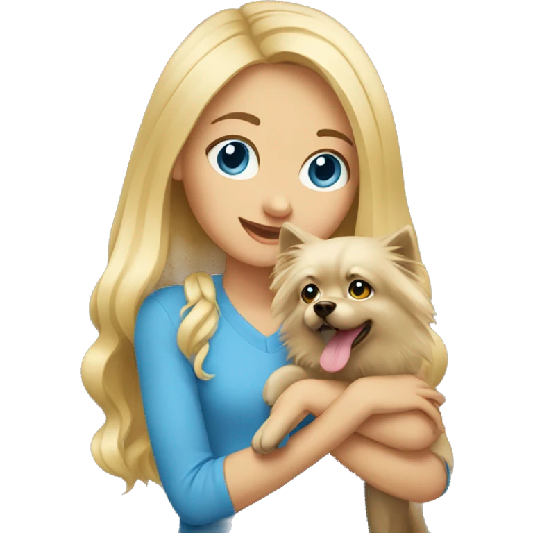 Blonde girl blue eyes holding spitz  emoji