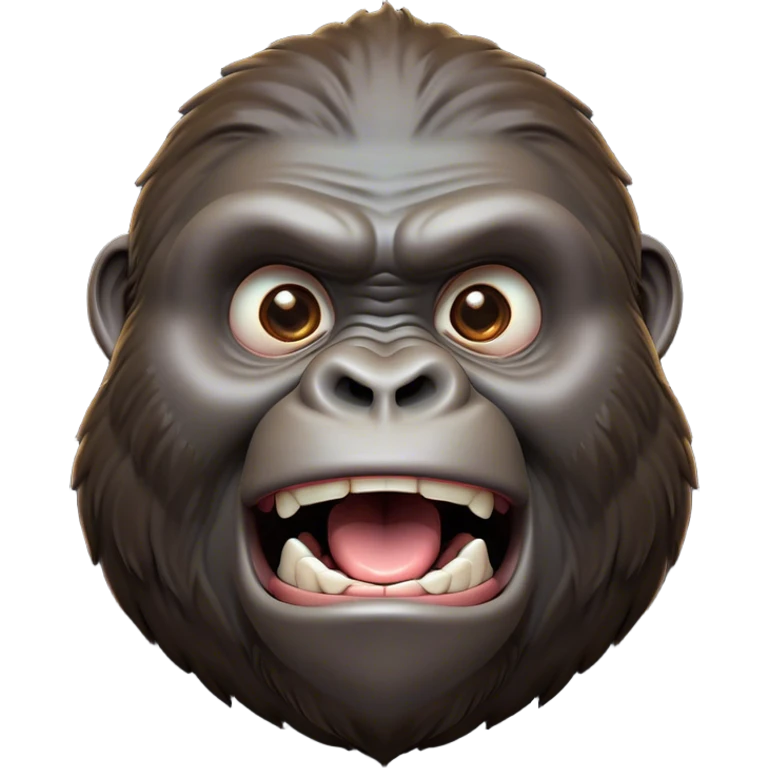Cinematic Comical Gorilla Portrait Emoji, Head tilted dramatically with an exaggeratedly shocked expression, featuring a robust build with wide, comically expressive eyes full of humorous disbelief, Simplified yet hilariously expressive features, highly detailed, glowing with a slightly sassy jungle glow, high shine, dramatic yet playful, stylized with an air of quirky primate attitude, soft glowing outline, capturing the essence of a meme-worthy gorilla that appears ready to side-eye its way into viral fame! emoji