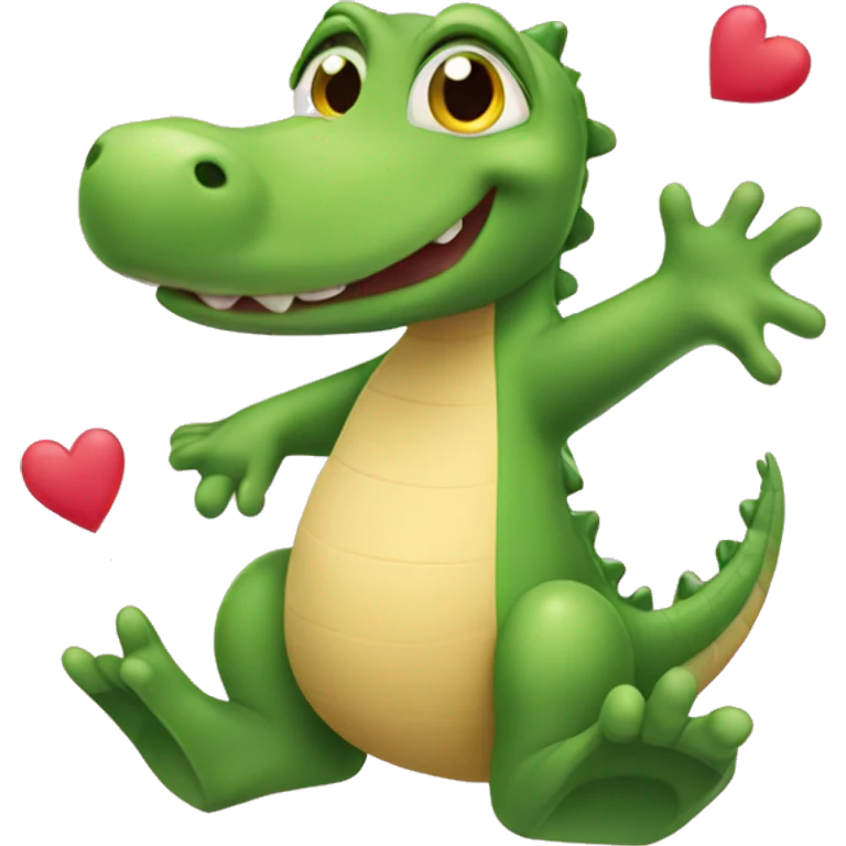 Tiny little Alligator waving goodbye surrounded by hearts emoji