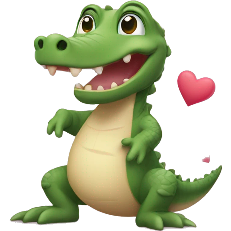 Tiny little Alligator waving goodbye surrounded by hearts emoji
