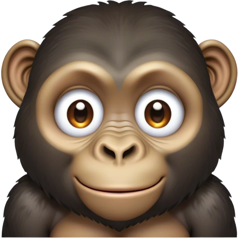 Cinematic Cute Gorilla Portrait Emoji, Head tilted playfully and inquisitively, with a robust, endearingly soft face accented by tender fur and round, sparkling eyes full of warmth, Simplified yet irresistibly adorable features, highly detailed, glowing with a warm, friendly jungle glow, high shine, affectionate and lively, stylized with a touch of whimsical charm, soft glowing outline, capturing the essence of a mischievous yet loving gorilla that feels like it could lumber out of the screen into your arms! emoji