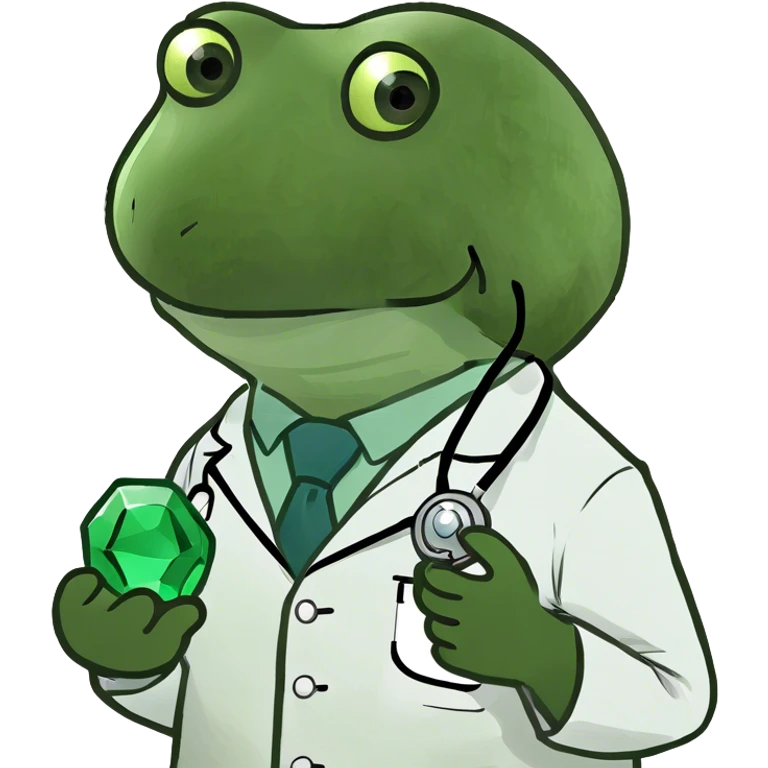 bufo doctor holding a green gem, zoomed out emoji