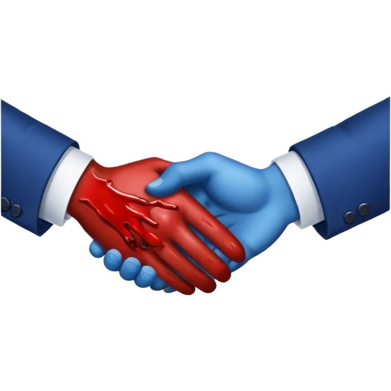 handshake, hands in blue suits, blood on one of the hands emoji
