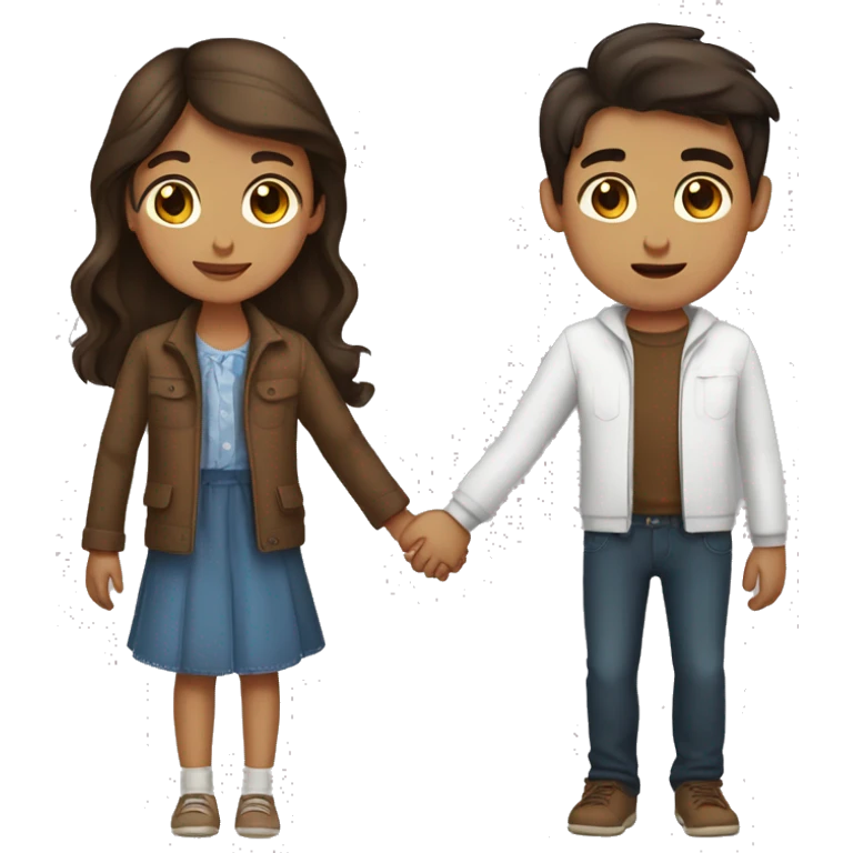 Brunette girl with brown eyes  and boy with brown eyes holding hands  emoji