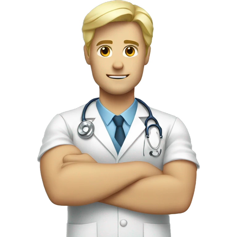 Blond male doctor showing strong biceps emoji