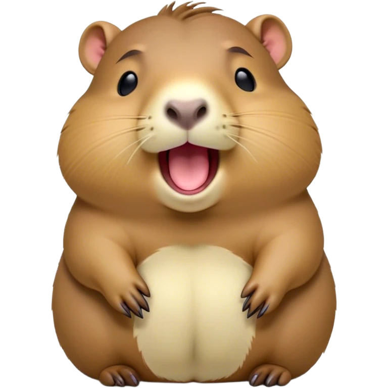 Cinematic Cute Yawning Capybara Portrait Emoji, Head tilted slightly with a dramatic, wide-open yawn, showcasing a plush, rounded body with drowsy, half-closed eyes and a relaxed expression, Simplified yet irresistibly adorable features, highly detailed, glowing with a soft, cozy natural glow, high shine, relaxed yet expressive, stylized with a dash of whimsical charm, soft glowing outline, capturing the essence of a drowsy yet affectionate guardian that seems ready to stretch out for a nap! emoji