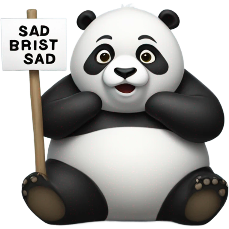 A fat panda holding a sign that says sad emoji