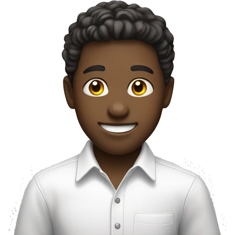 smiling boy in white shirt dancing emoji