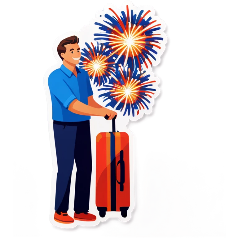 Man holding suitcase of fireworks emoji