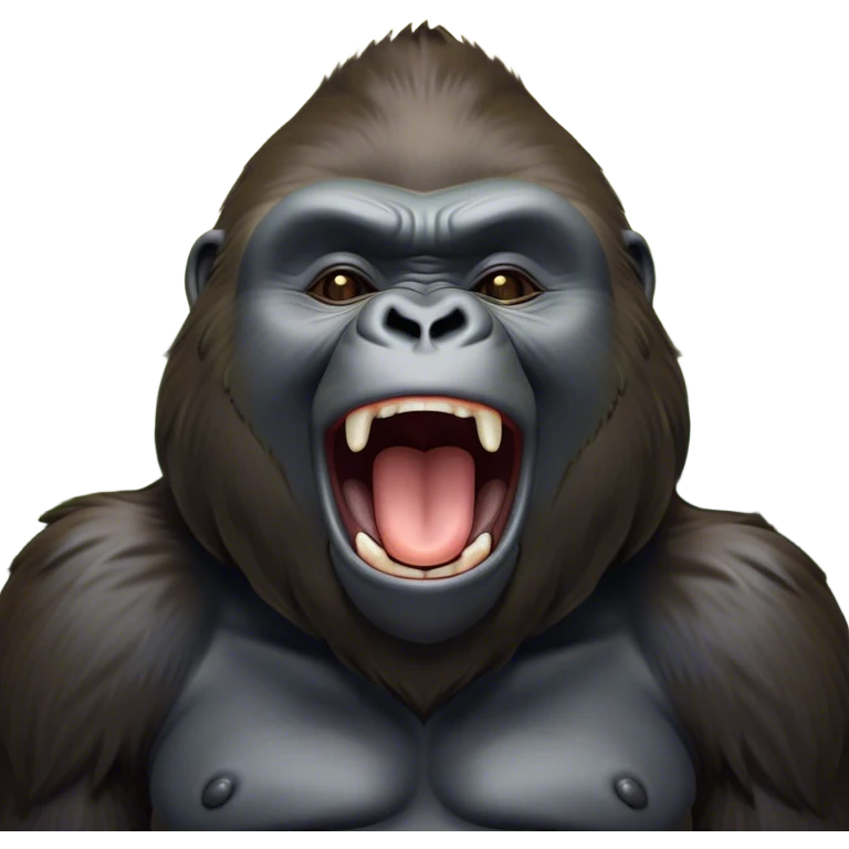Cinematic Cute Yawning Gorilla Portrait Emoji, Head tilted slightly with a dramatic, wide-open yawn, showcasing a thick, velvety Fur with drowsy, half-closed eyes and a relaxed, open expression, Simplified yet irresistibly adorable features, highly detailed, glowing with a soft, cozy jungle glow, high shine, relaxed yet expressive, stylized with a dash of whimsical primate charm, soft glowing outline, capturing the essence of a drowsy yet affectionate guardian that appears ready to stretch out for a nap! emoji